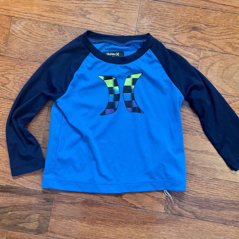 Hurley baby toddler  Blue Long‎ Sleeve Rash Guard Swim Shirt 12M Nike Di Fit